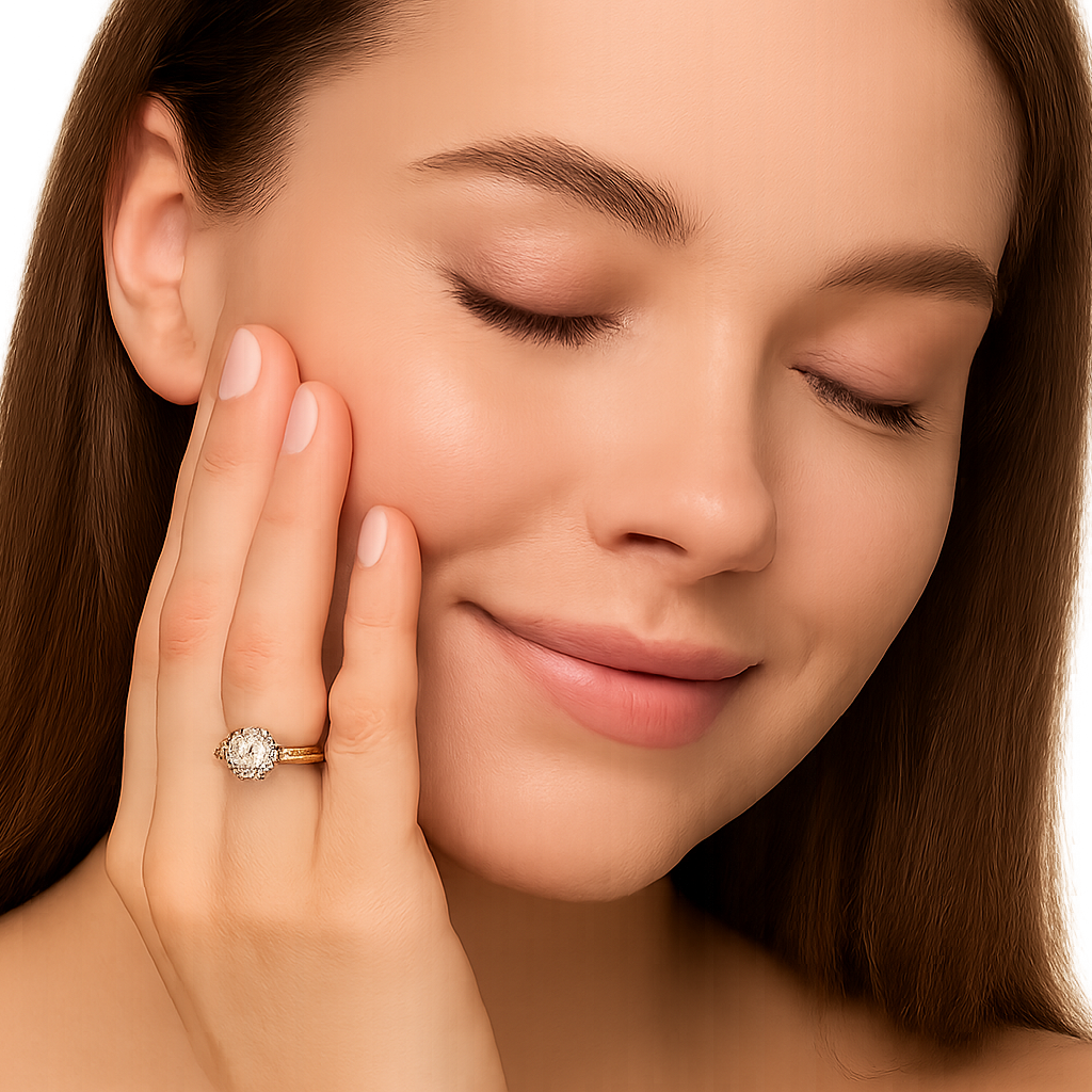 Elegant Gold-Plated Flower Design Ring – Artificial Diamond Ring for Women